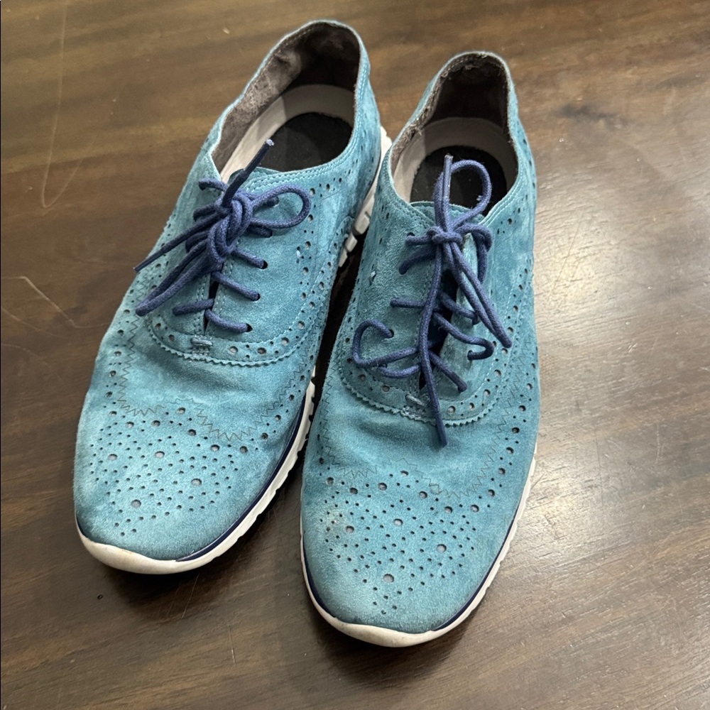 Cole Haan Grand OS Blue Suede Lace-Up Shoes